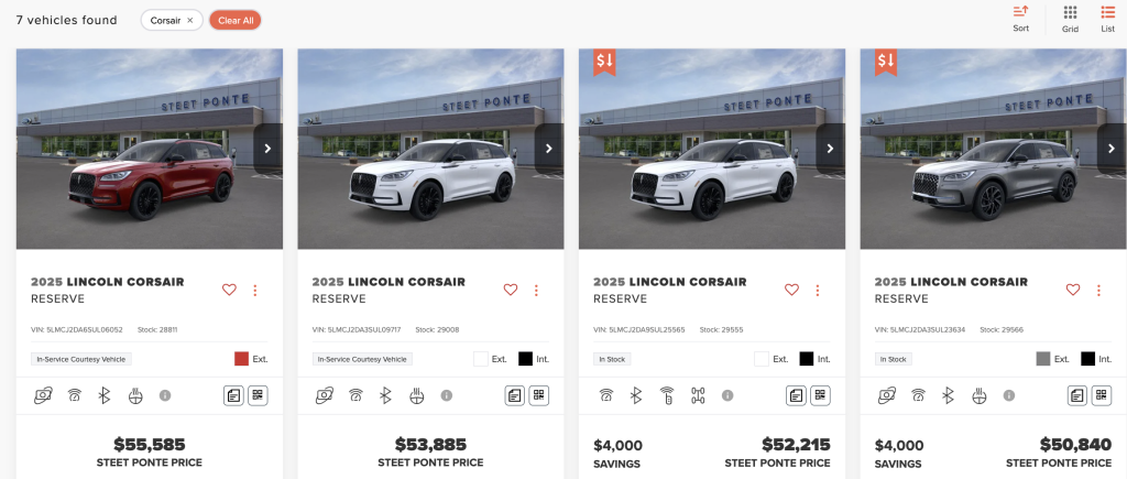 Steet Ponte Lincoln Corsair Inventory