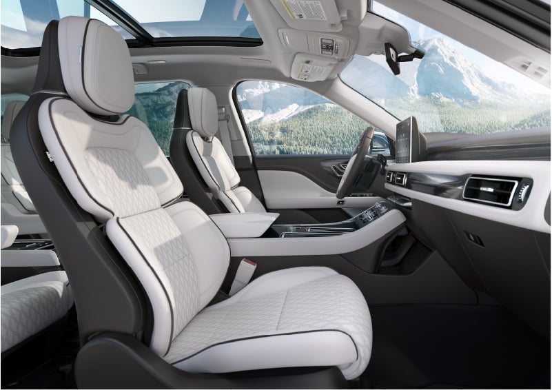 The interior of a Lincoln Aviator® Black Label model is shown in the Chalet theme | Steet-Ponte Lincoln in Yorkville NY