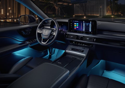 Deep blue Ambient Lighting glows from various places within a 2026 Lincoln Aviator® SUV. | Steet-Ponte Lincoln in Yorkville NY