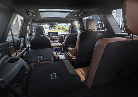 One side of the PowerFold® third-row seat and a second-row seat are folded forward in the 2026 Lincoln Aviator® SUV. | Steet-Ponte Lincoln in Yorkville NY