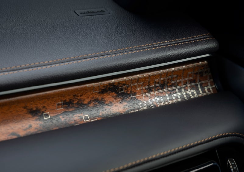 A close-up shot of the 2026 Lincoln Aviator® dashboard with unique black and brown accents and brown stitching. | Steet-Ponte Lincoln in Yorkville NY